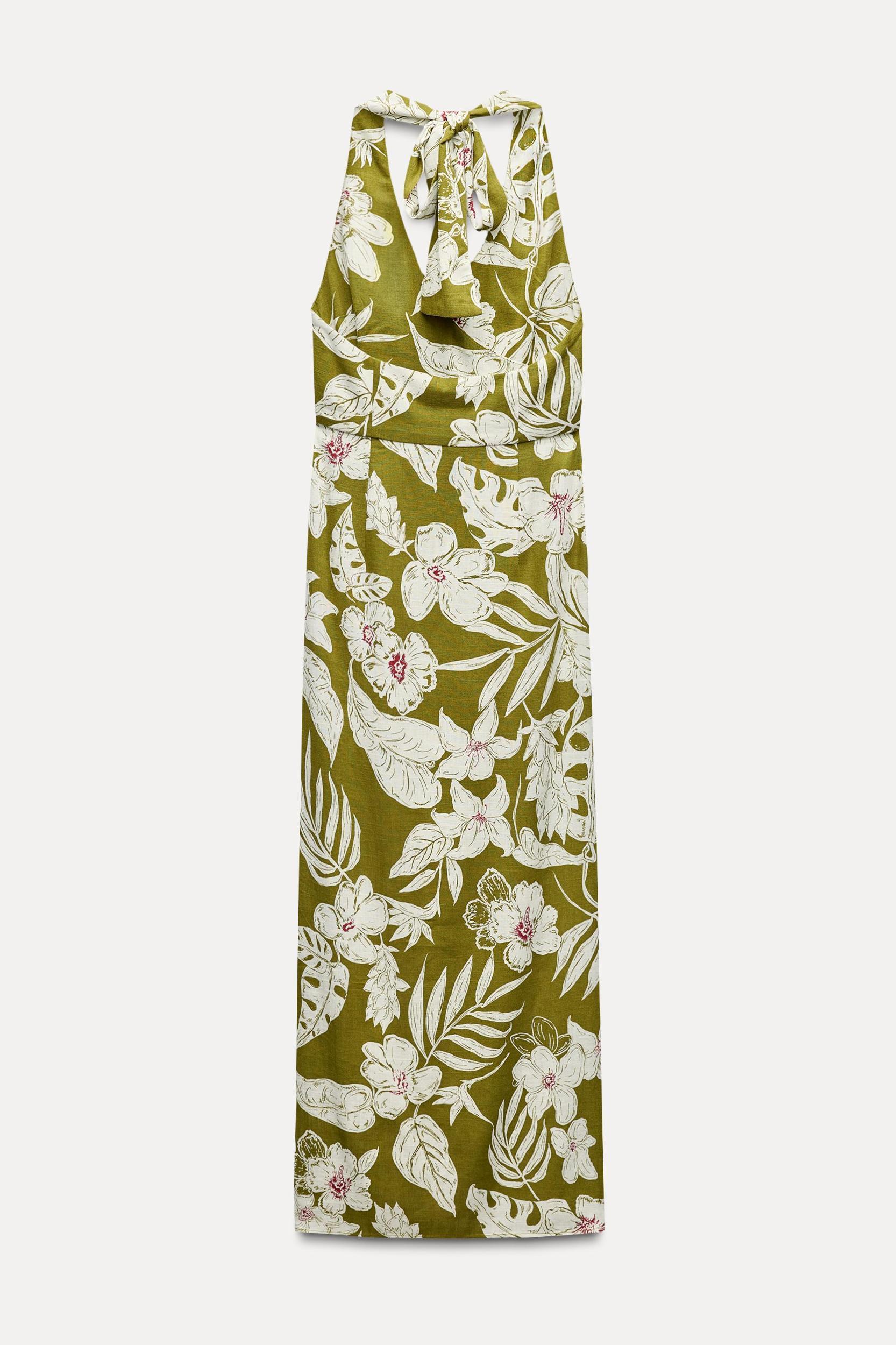 LINEN BLEND FLORAL PRINT DRESS Product Image