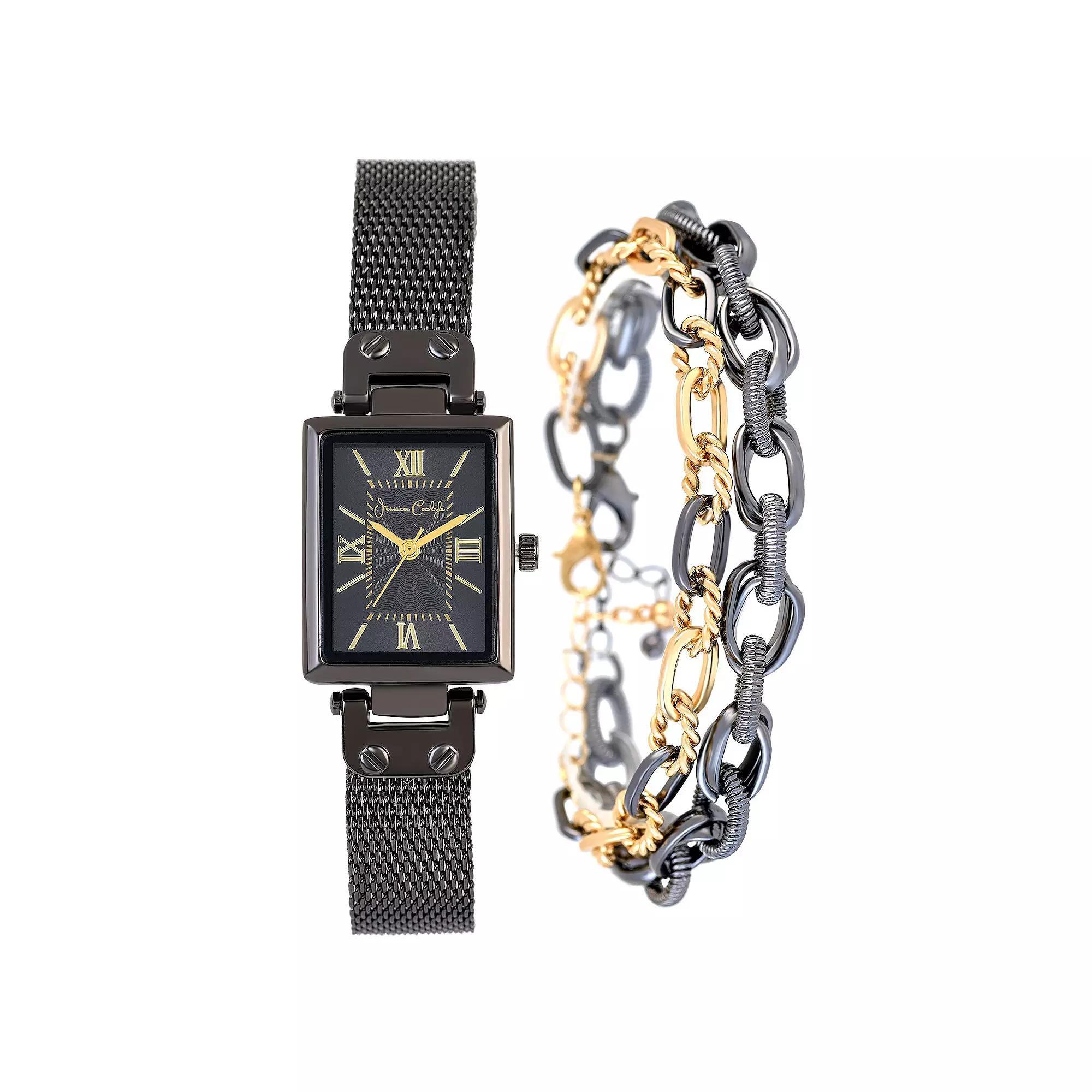 Jessica Carlyle Women's Black Gunmetal Tone Mesh Watch & Bracelet Set, Size: 23 mm Product Image