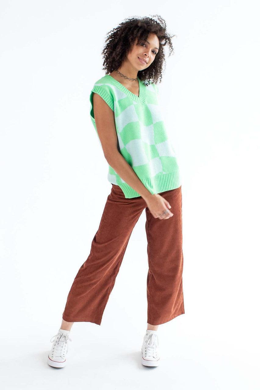 Sky Green Checker Sweater Vest Product Image