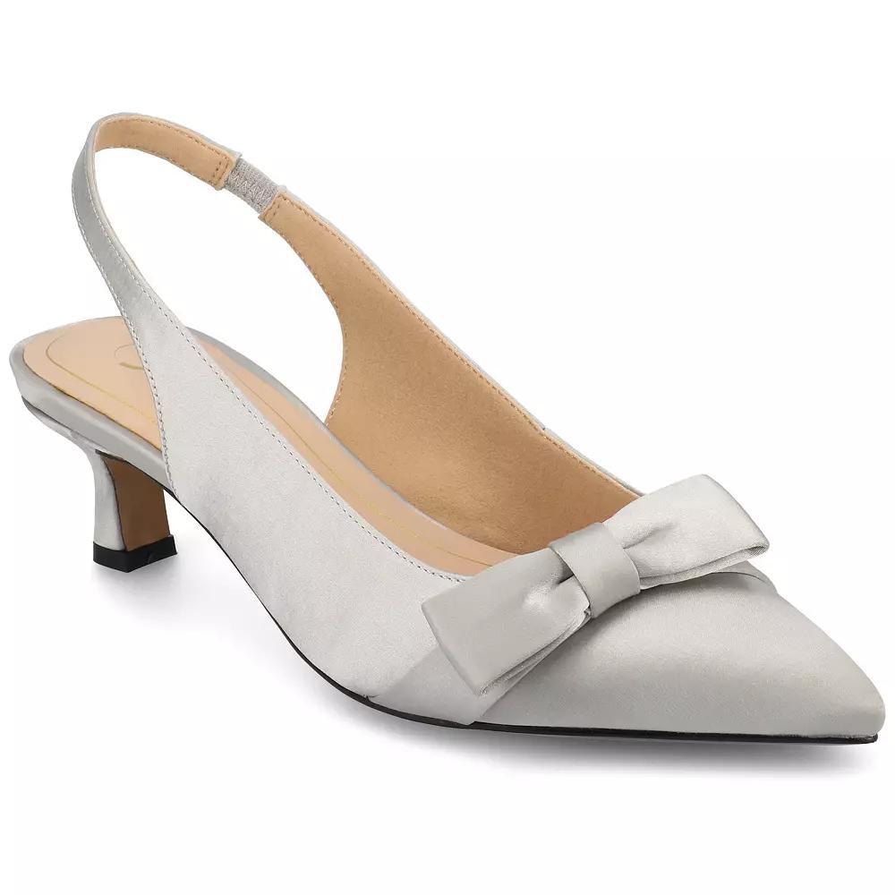 Journee Paloma Women's Sling Back Kitten Heel Pumps, Size: 8, Silver Satin Product Image