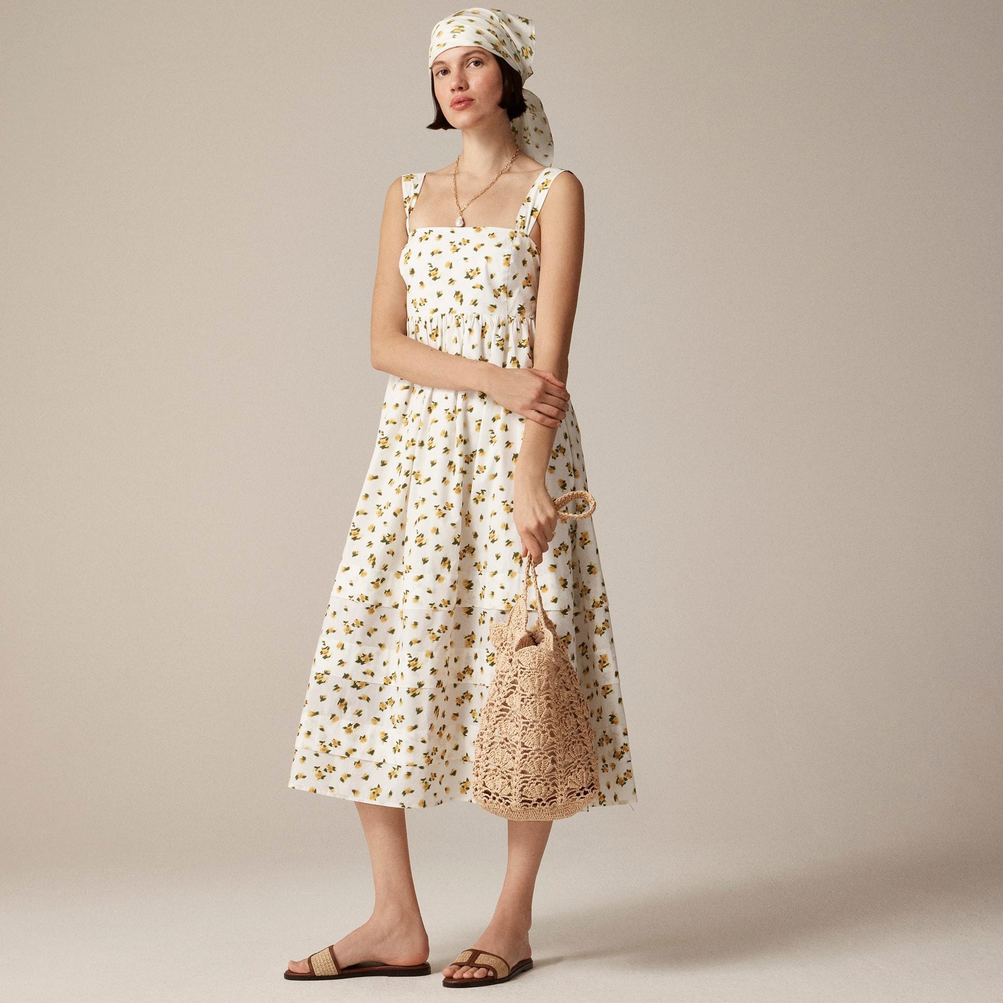 Squareneck midi dress in budding rose print Product Image