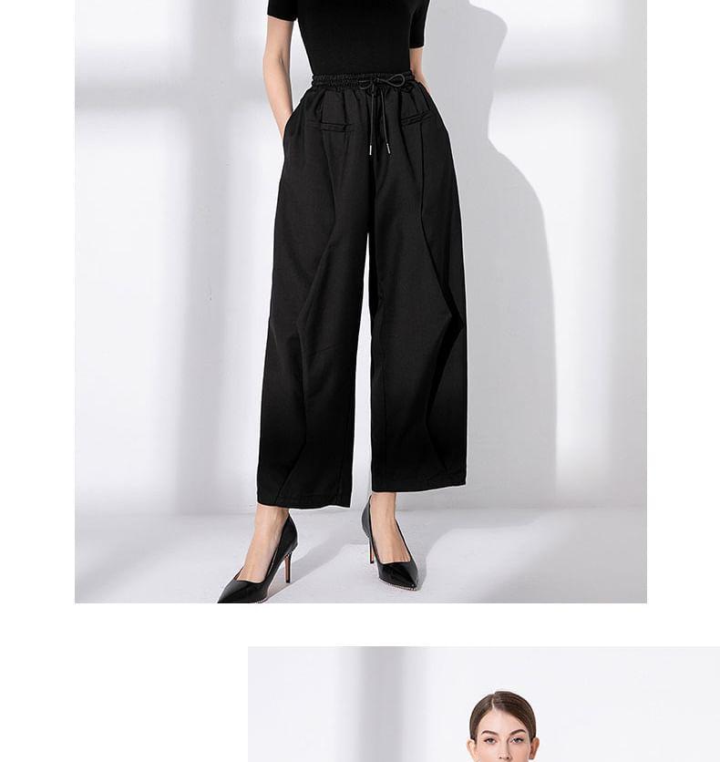Drawstring Waist Plain Cropped Wide Leg Pants Product Image