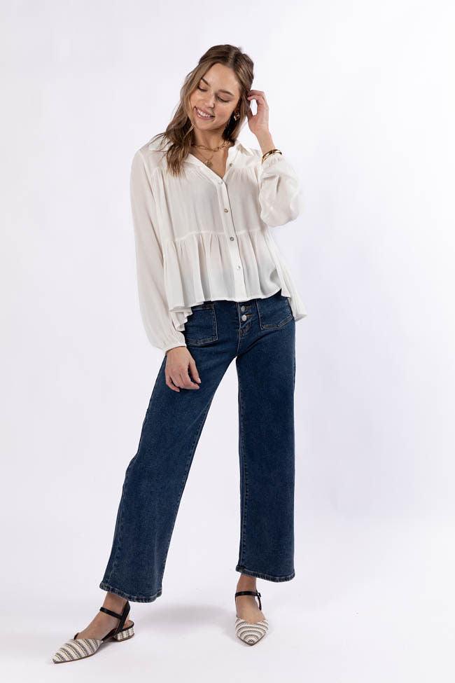 Something Good Ivory Tiered Relaxed Button Down Blouse SALE Product Image