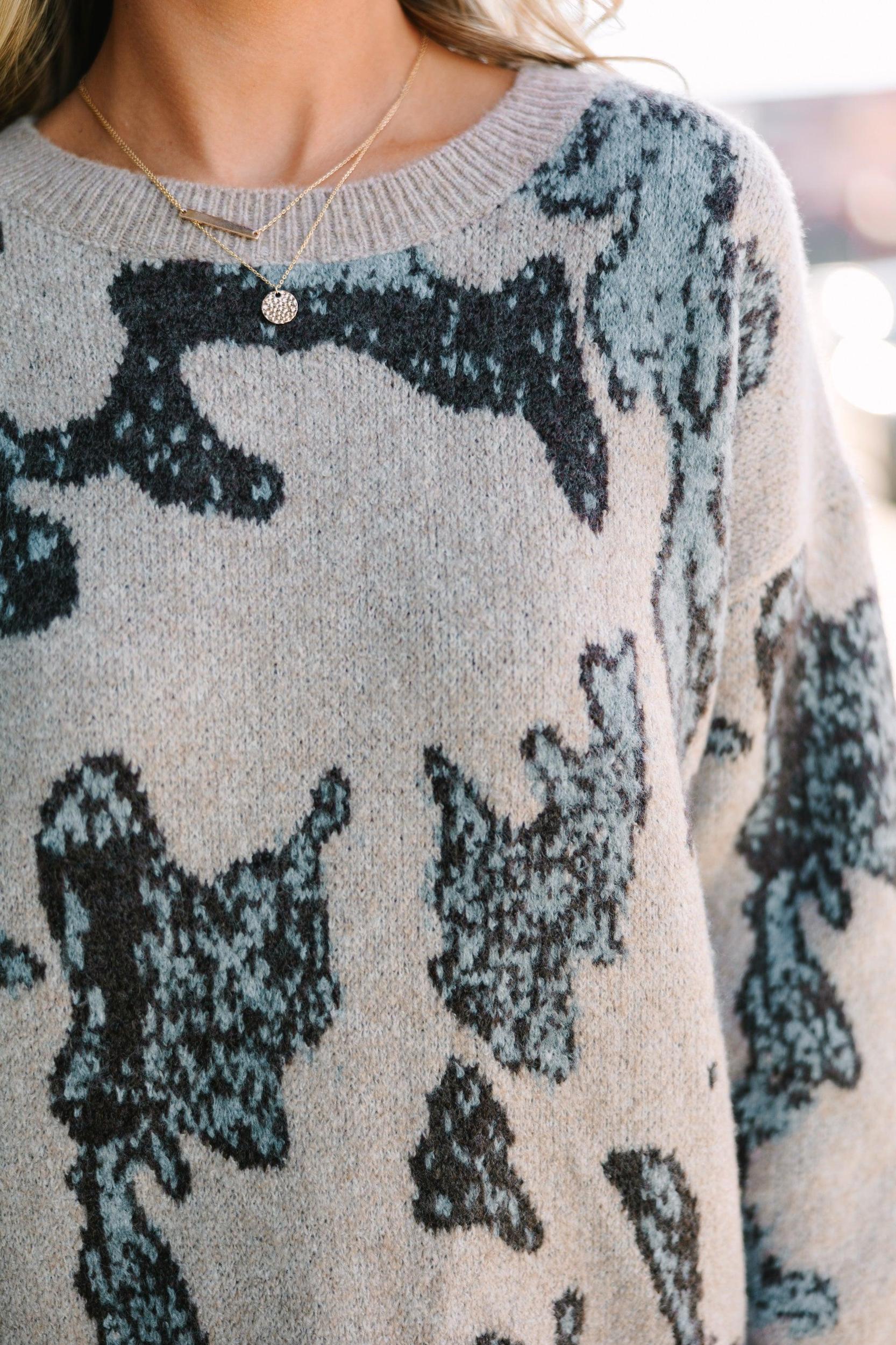Always Have Love Oatmeal Brown Abstract Sweater Female Product Image
