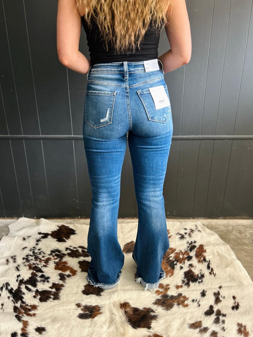 High Rise Frayed Hem Distressed Jeans Product Image