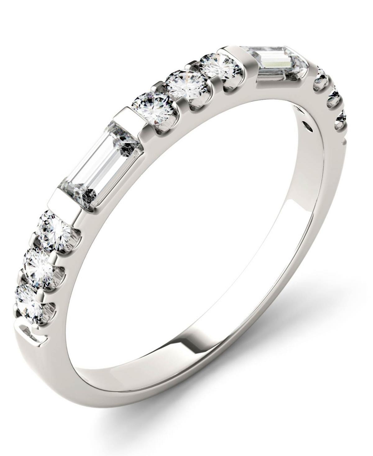 Womens Charles & Colvard 14K White Gold 1/2 Carat T.W. Lab-Created Moissanite Round and Baguette Stacker, Women's, Size: 7, 14k Whgold Product Image