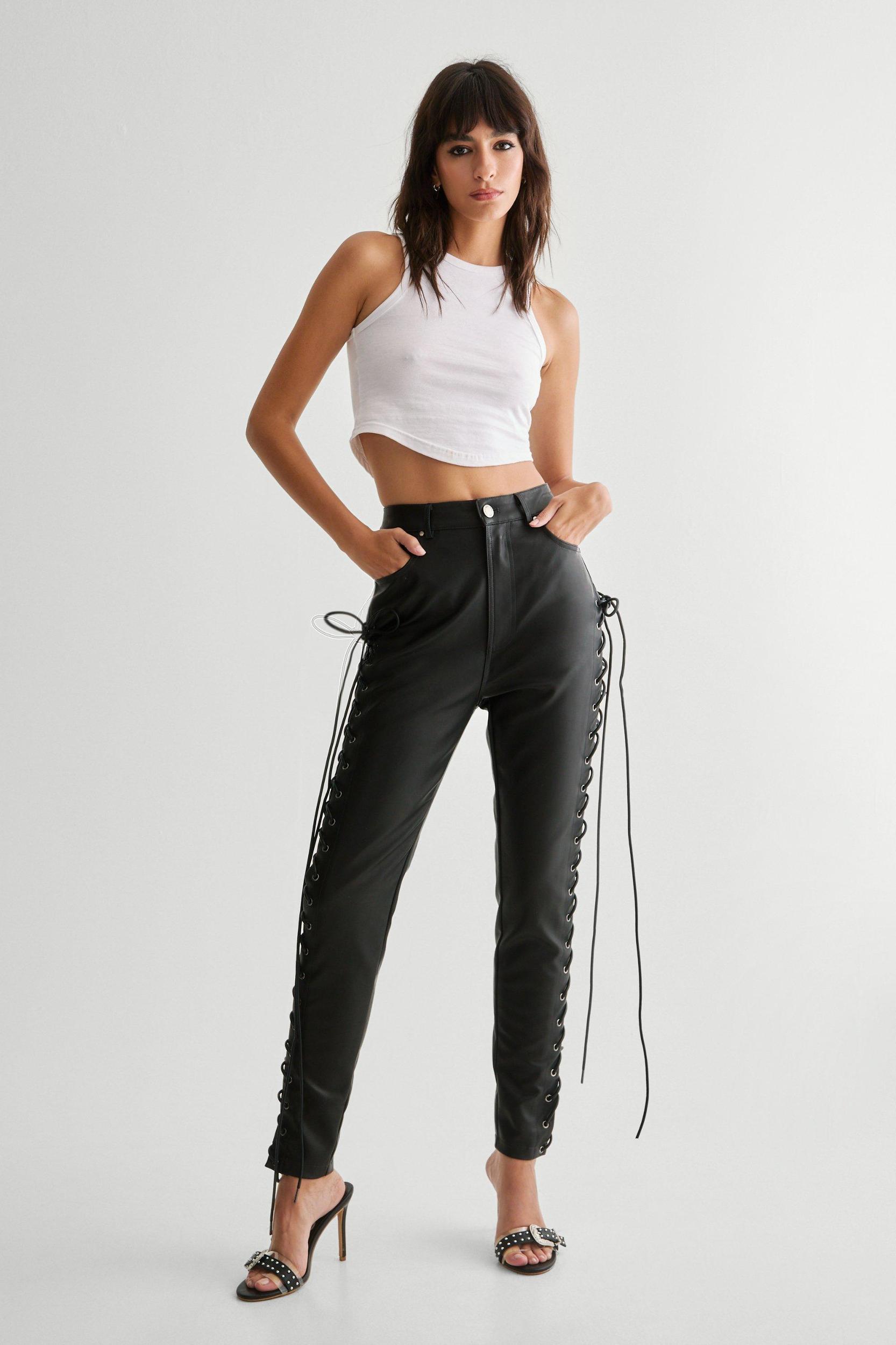 Eyelet Detail Faux Leather Trousers Product Image