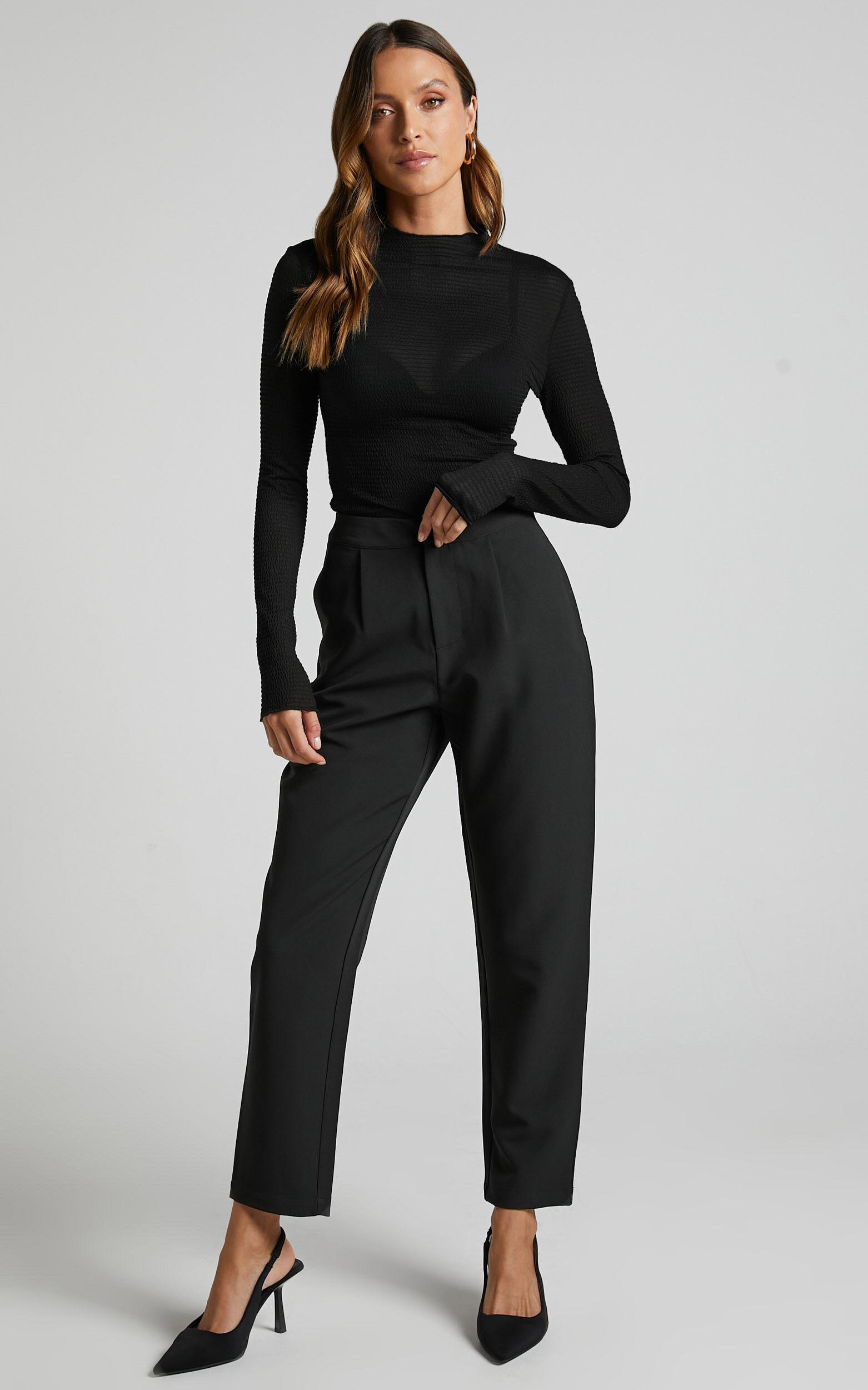 Rhialyn Top - Long Sleeve Sheer Top in Black Product Image