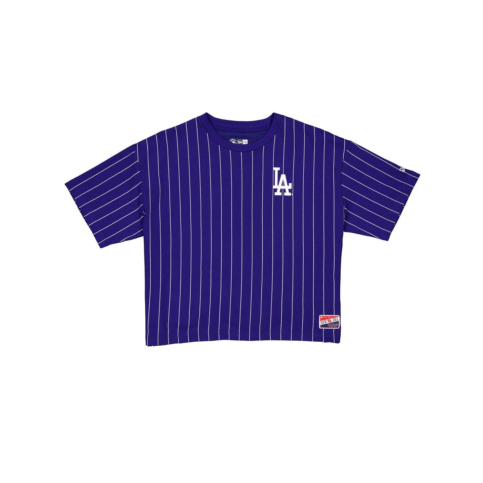 Women's New Era Navy Cleveland Guardians Boxy Pinstripe T-Shirt, Size: Small, Grd Blue Product Image