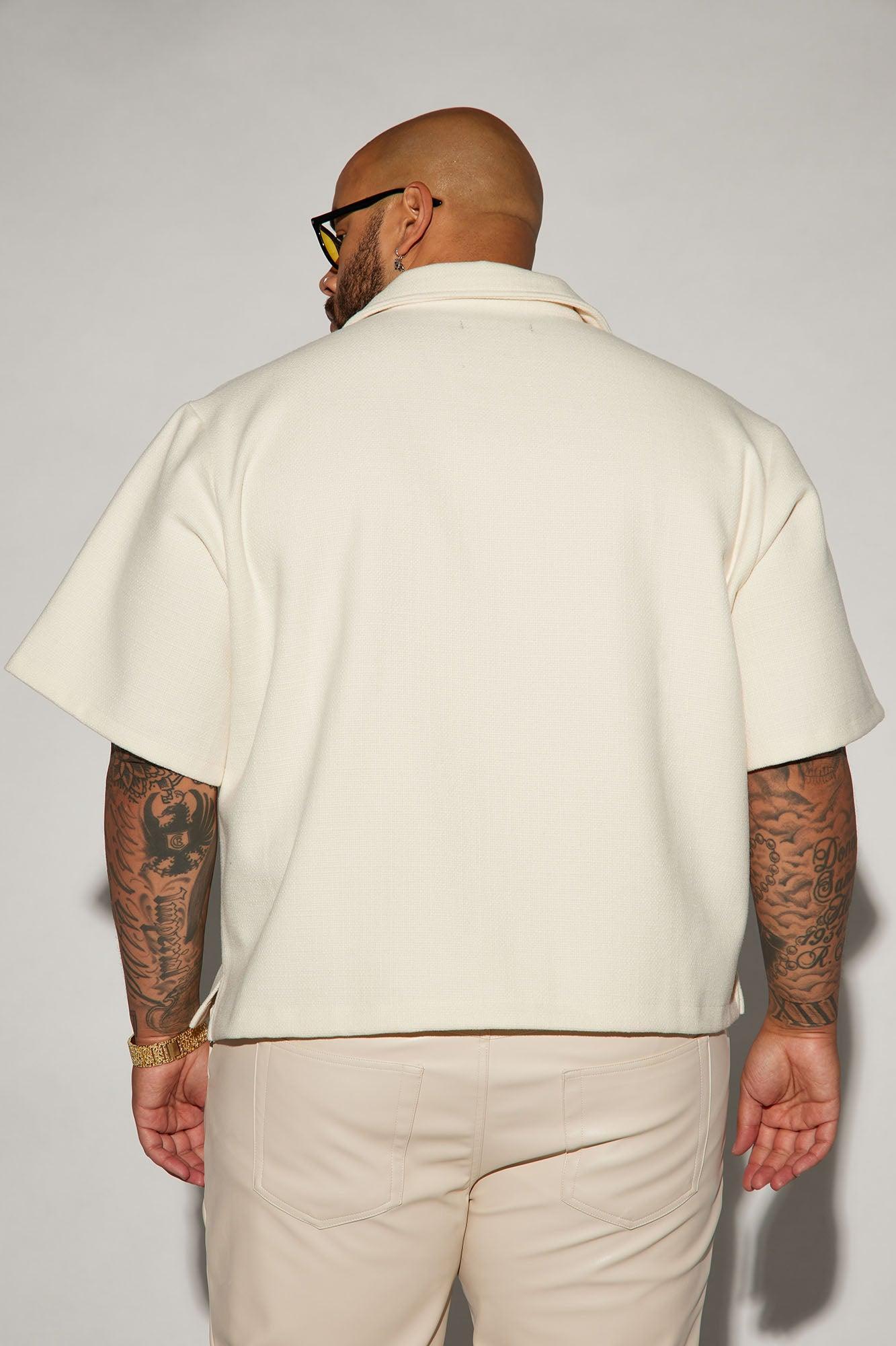 Wilder Textured Weave Cropped Button Up Shirt - Cream Product Image