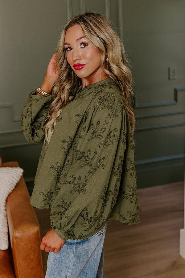 Lost In Love Embroidered Button Up in Olive Product Image