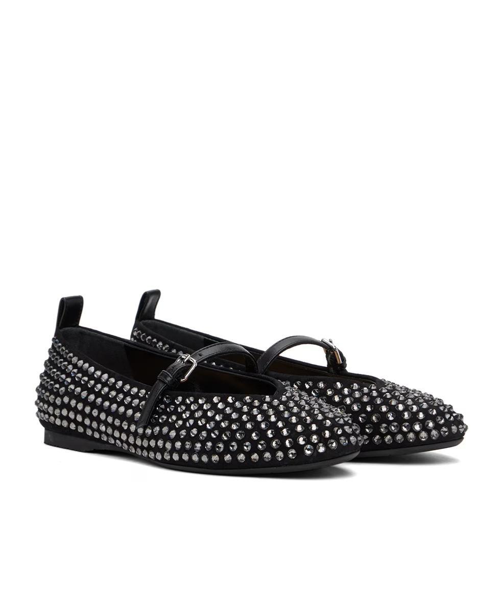JW ANDERSON Strass Suede Mary Jane Ballerina Flats In Black Product Image