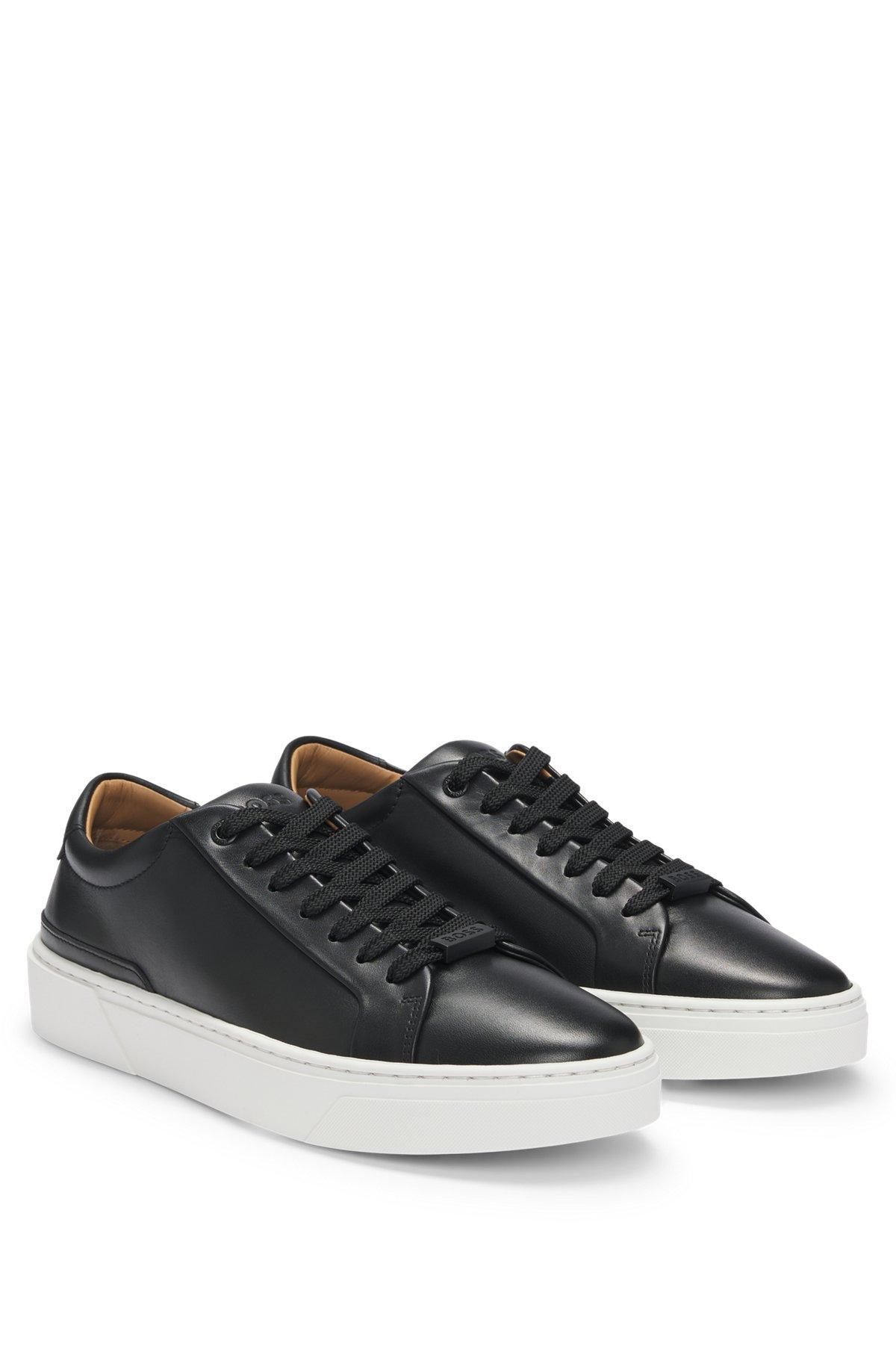 Gary leather low-top trainers with branded lace loop Product Image