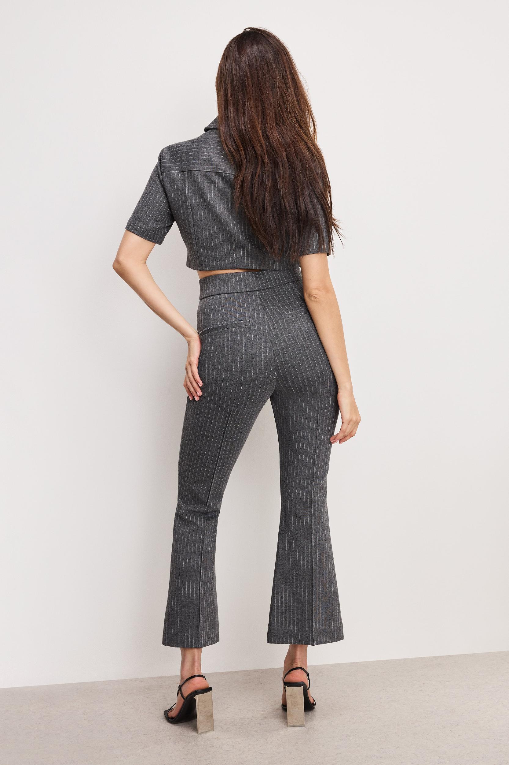SOFT-STRETCH PONTE KICK FLARE PANTS | SUITING PINSTRIPE001 Product Image