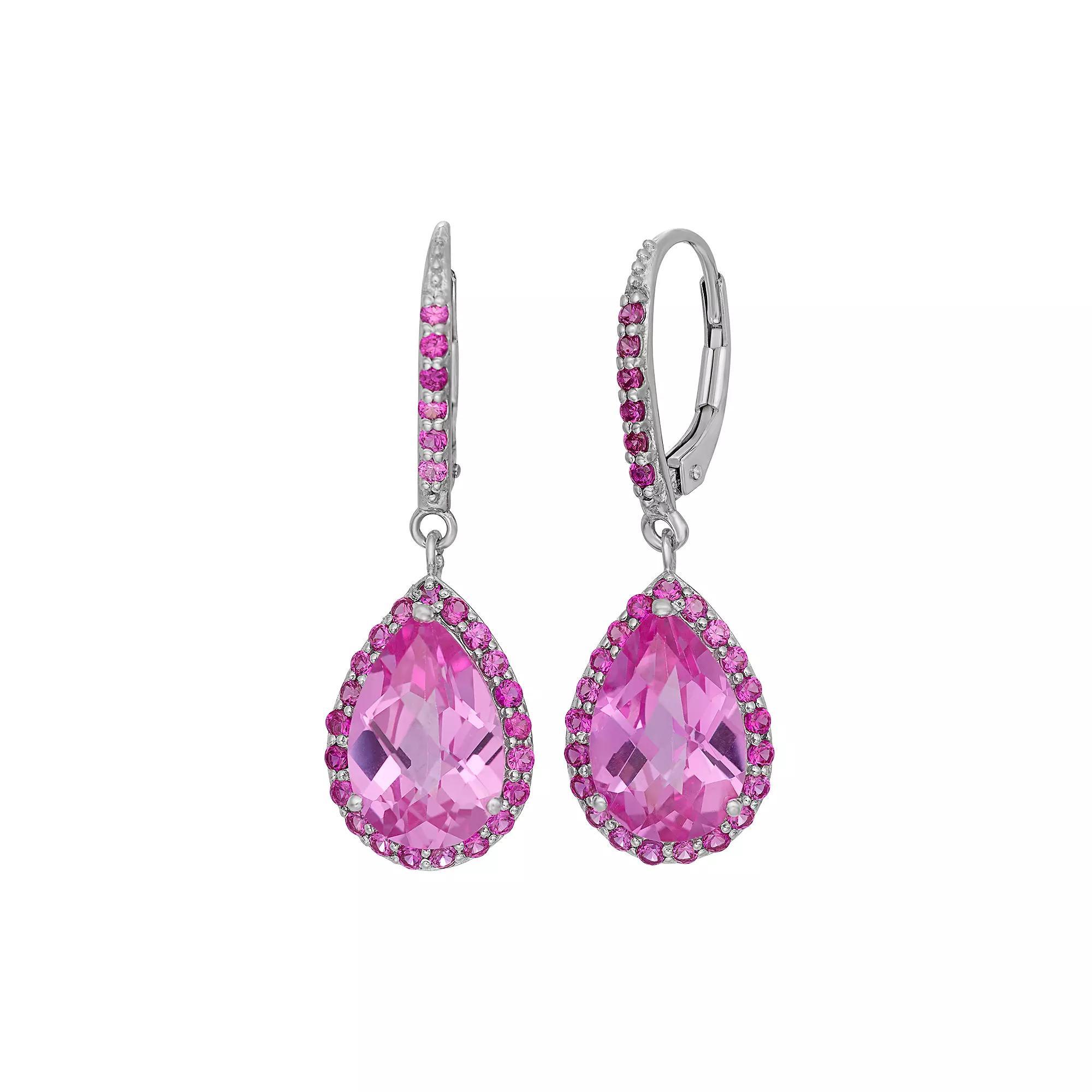 Designs by Gioelli Lab-Created Pink Sapphire and Lab-Created Ruby Sterling Silver Halo Teardrop Earrings, Women's, Multi Product Image