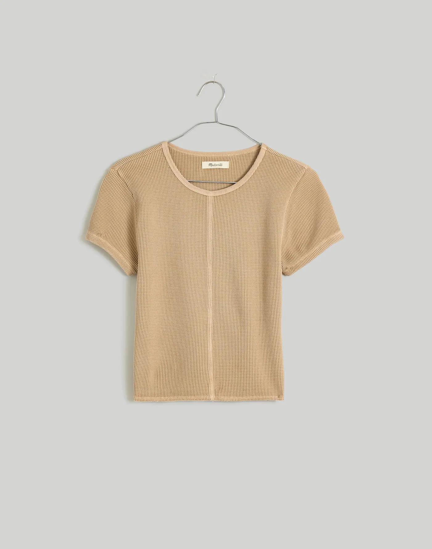 Waffle Knit Crewneck Short-Sleeve Crop Tee Product Image