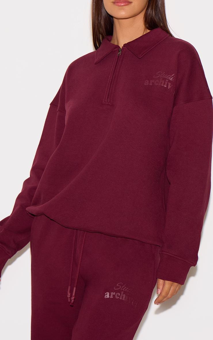 PRETTYLITTLETHING Burgundy Premium Studio Archives Straight Leg Sweatpants Product Image