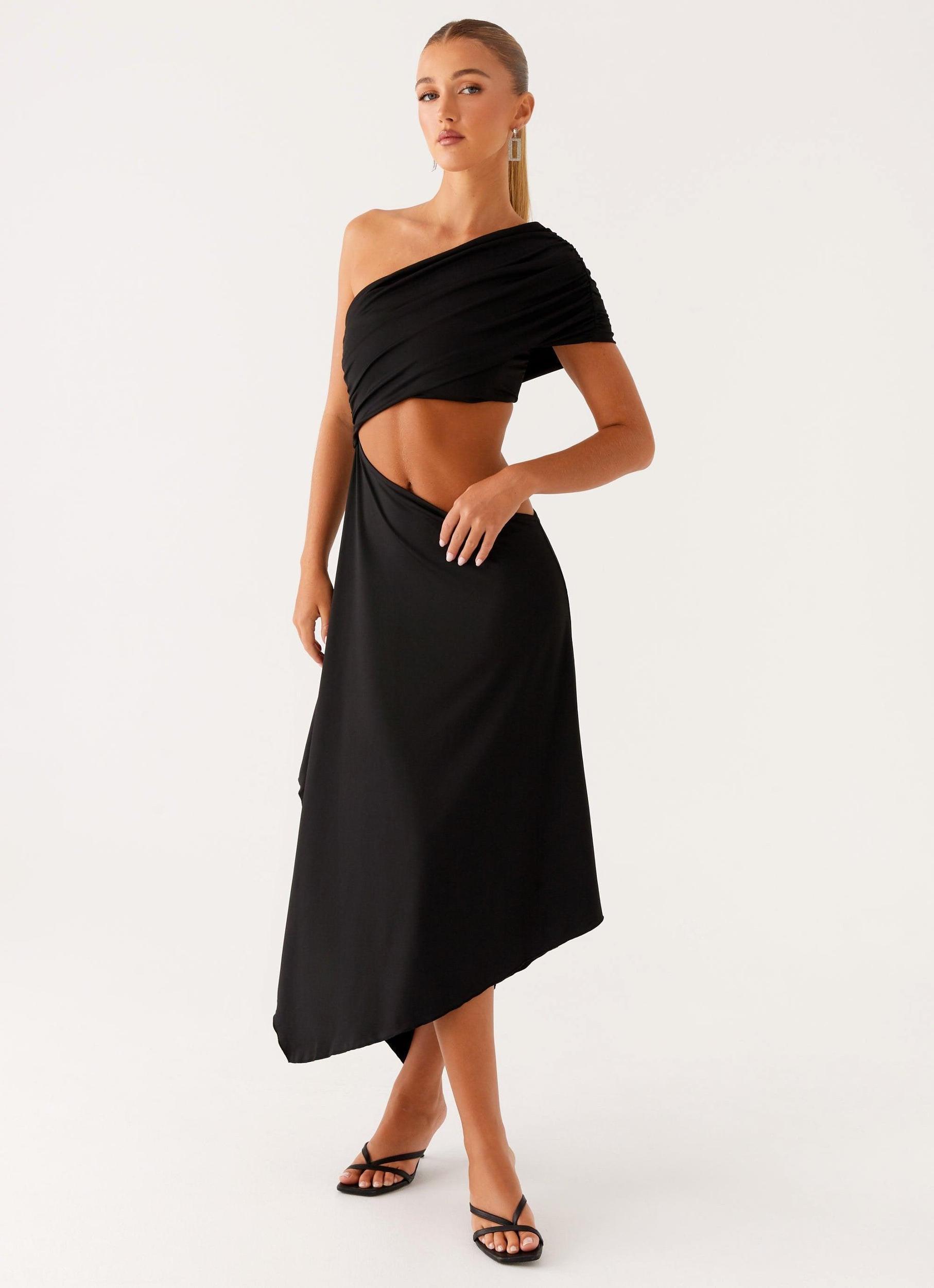 Angelina Asym Midi Dress - Black Product Image