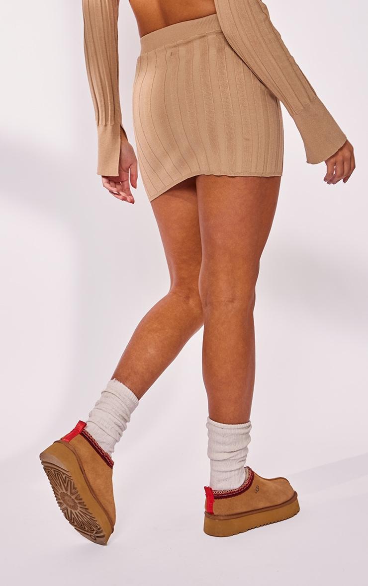  Latte Wide Rib Knit Mini Skirt Product Image