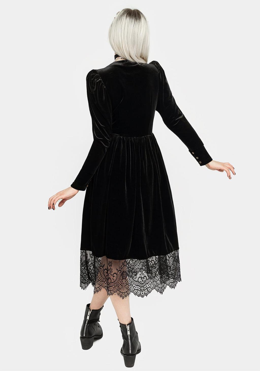Mausoleum Velour Mutton Sleeve Midi Dress Product Image