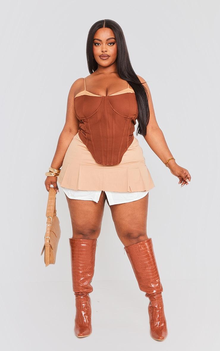 Plus Chocolate Contrast Corset Top Product Image