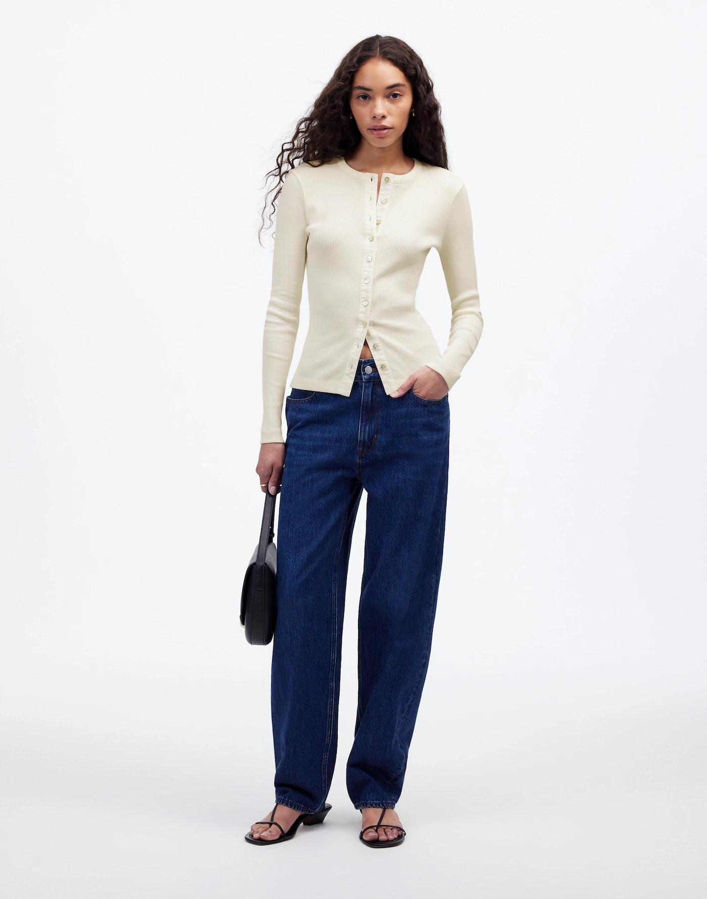 Garment-Dyed Ribbed Cardigan Tee Product Image