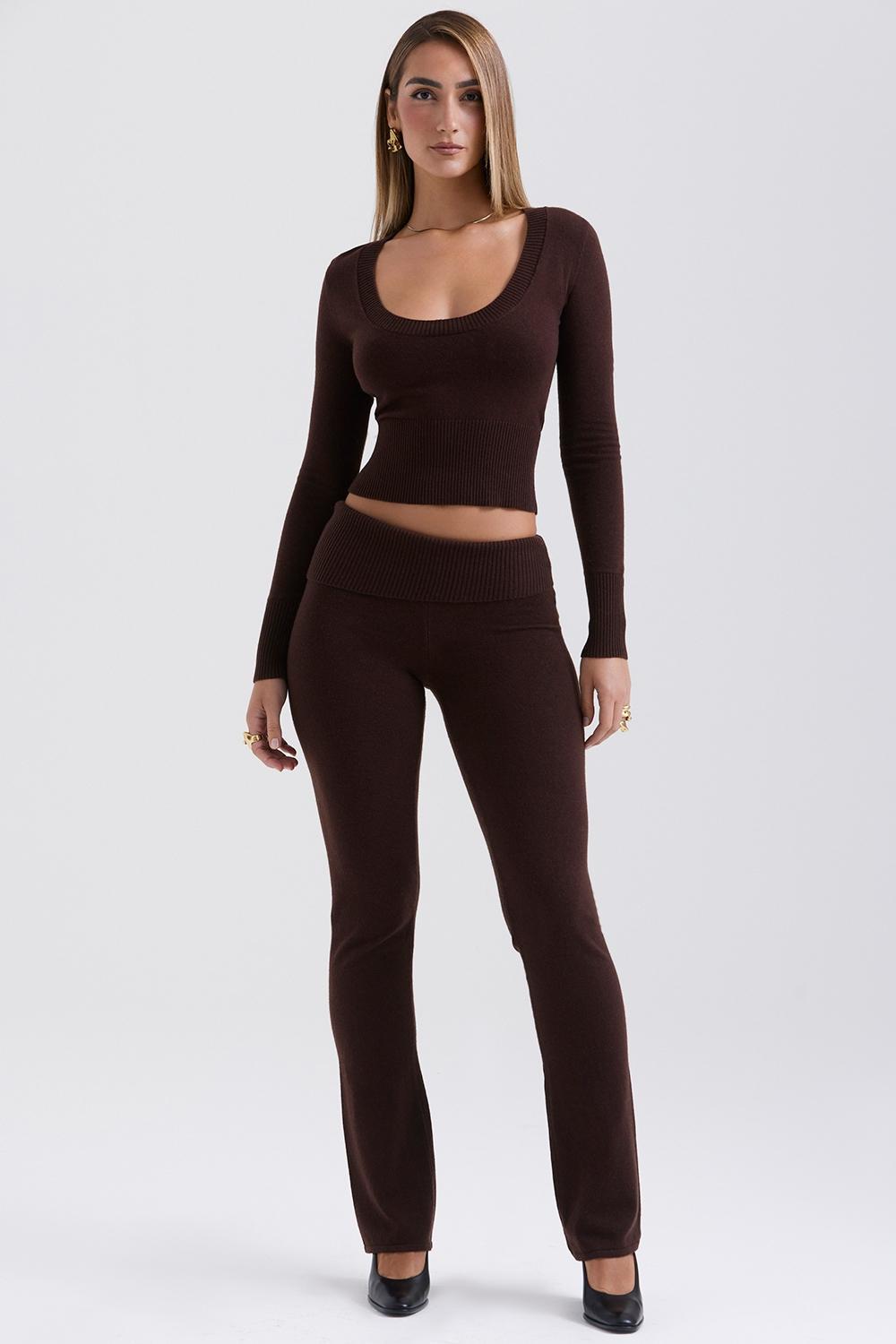 Raquel Chocolate Cashmere Blend Scoop Neck Top Product Image
