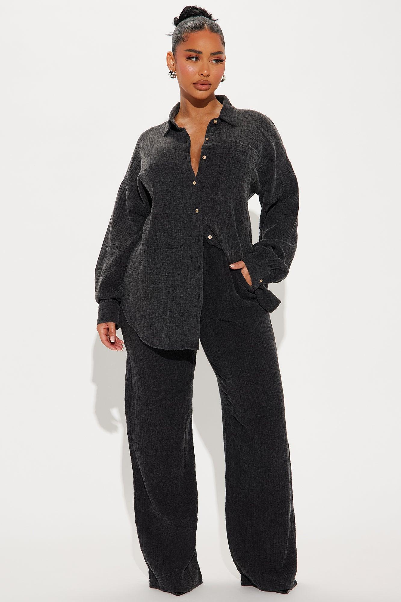 Over The Clouds Washed Pant Set - Black Product Image