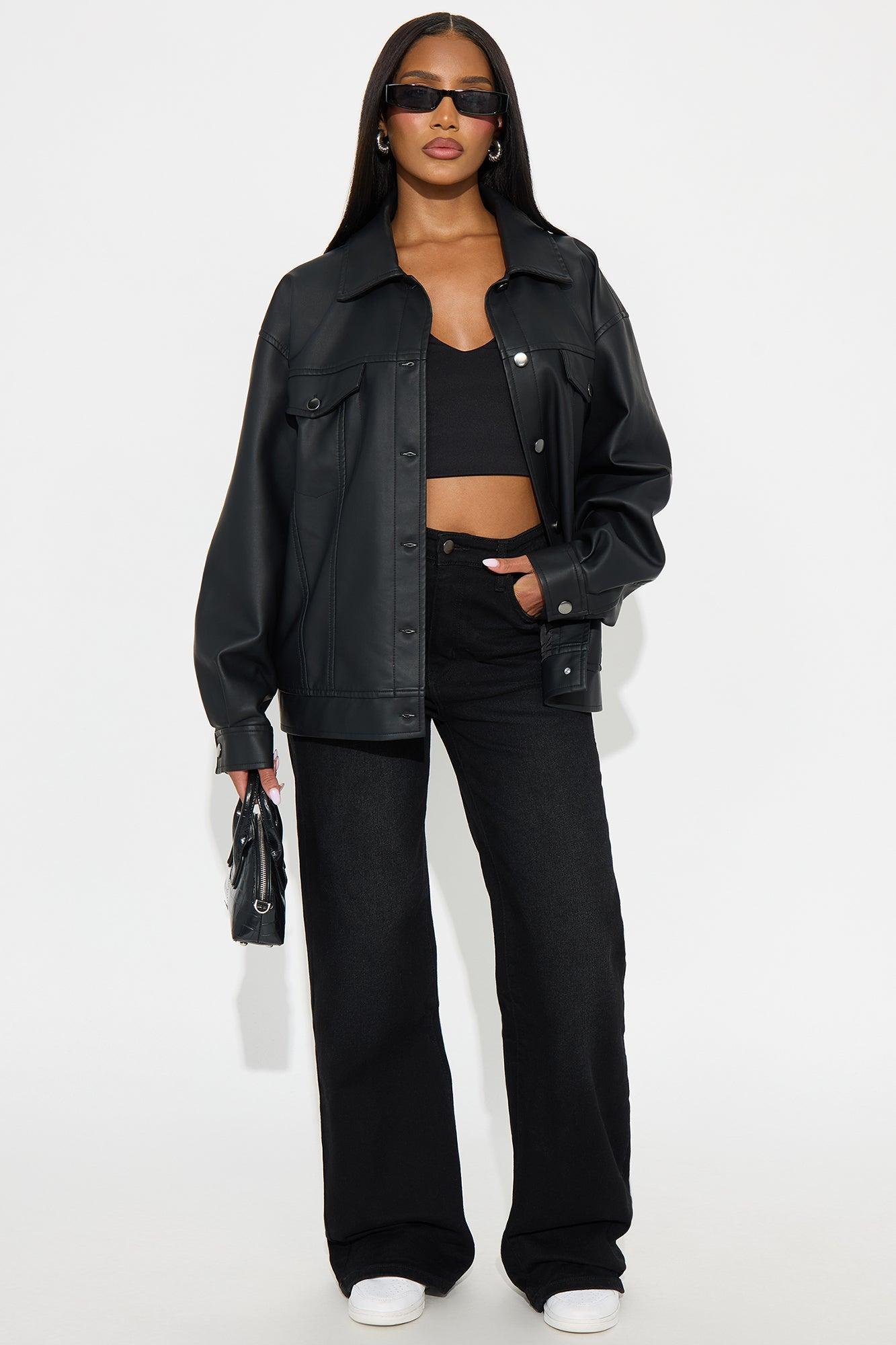 Mila Oversized Faux Leather Jacket - Black Product Image