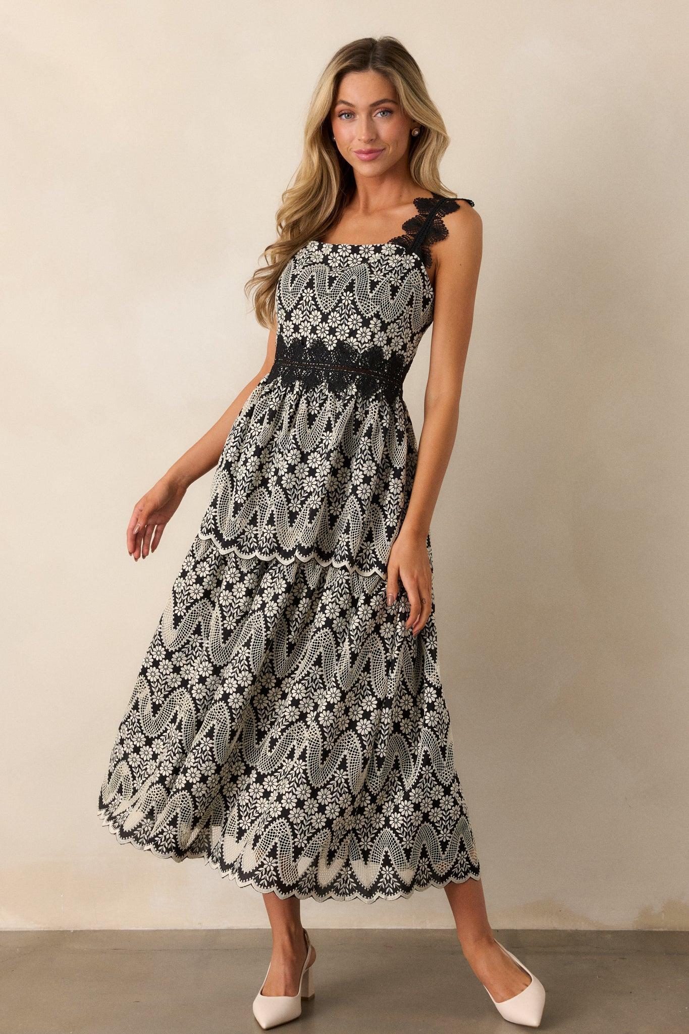Mysteries Of The Night Black Eyelet Midi Dress Product Image
