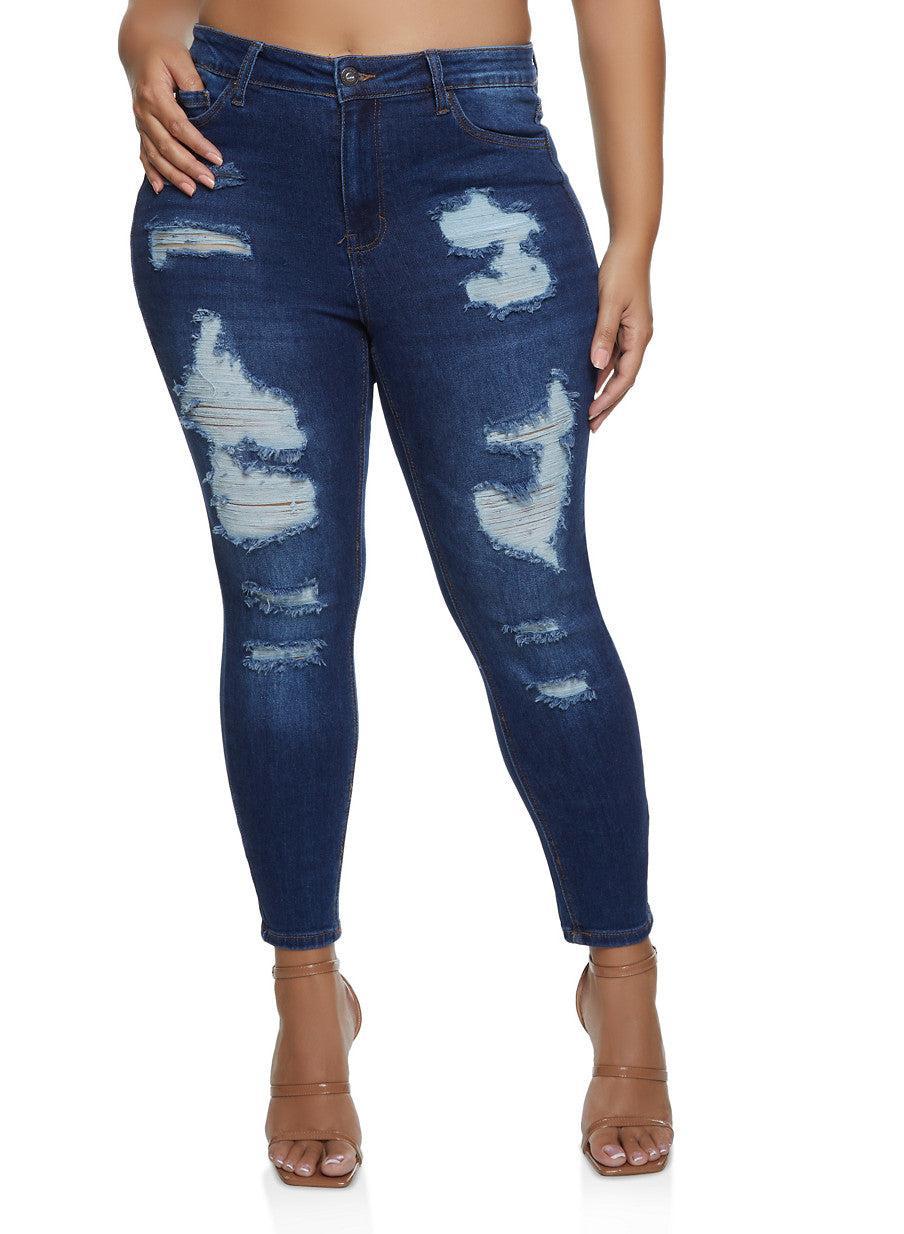 Womens Plus Size WAX Distressed Skinny Leg Jeans Product Image