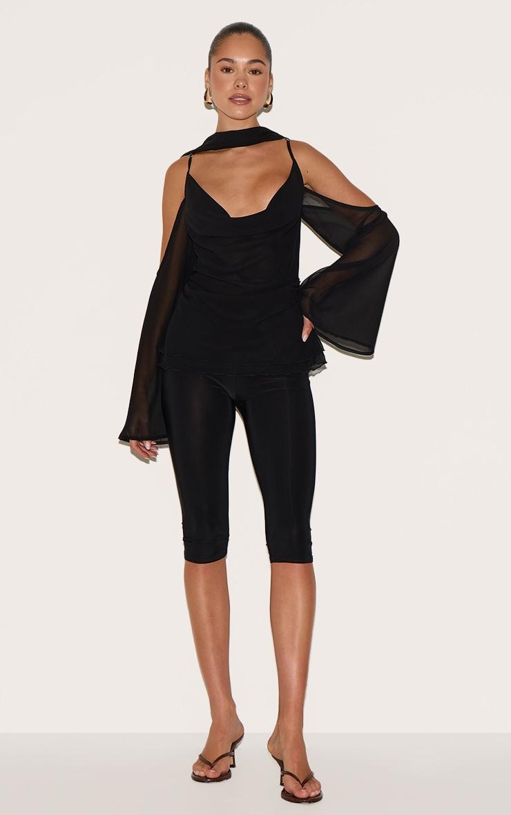 Black Chiffon Drape Scarf Long Top Product Image