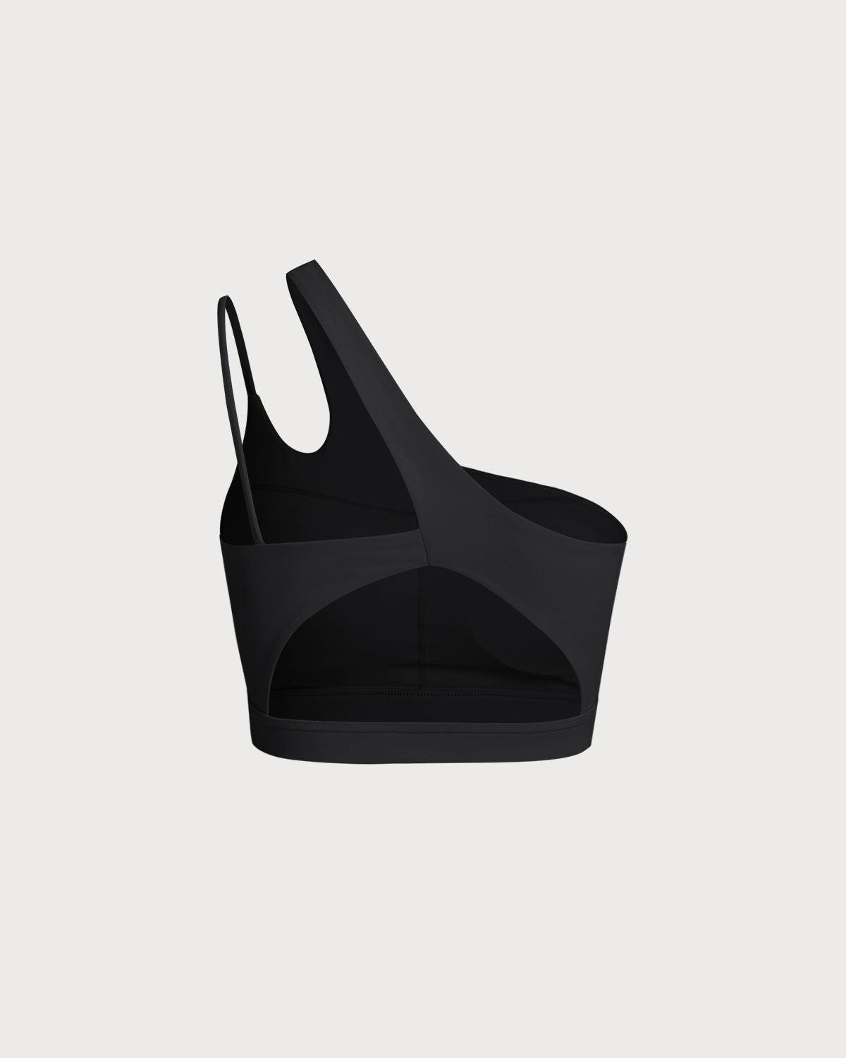 Black Cropped One Shoulder Yoga Cami Top - Light Support Product Image