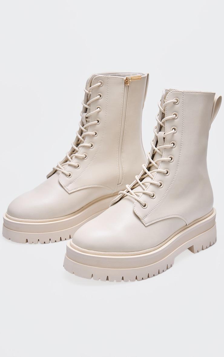  Cream Lace Up Chunky Boots Product Image