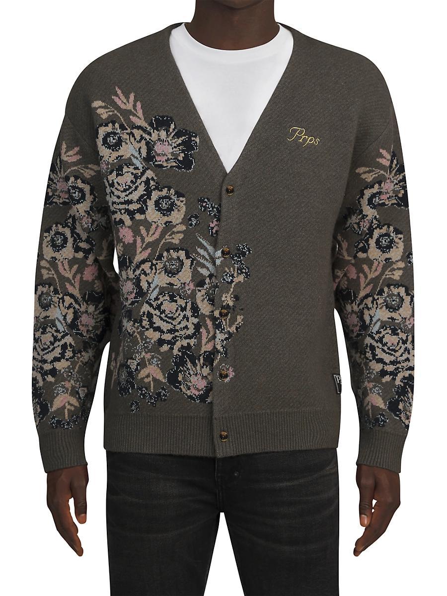 Mens Floral Jacquard Cardigan Product Image