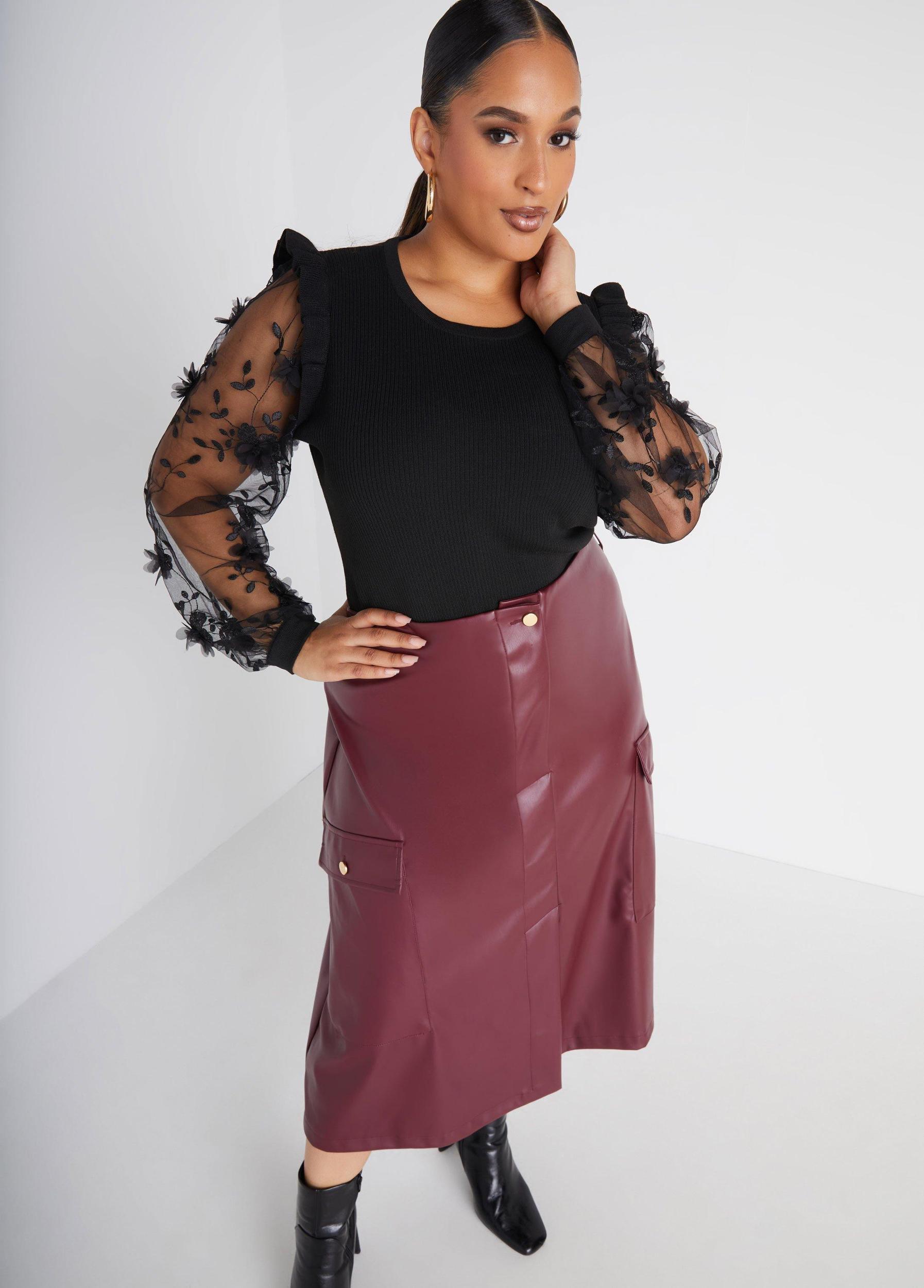 Plus Size Faux Leather Midi Skirt Ashley Stewart Product Image