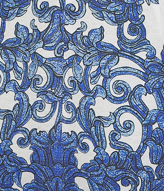 Antonio Melani Bronwyn Blue Tile Print Linen Blend Halter Neck A-Line Maxi Dress Product Image