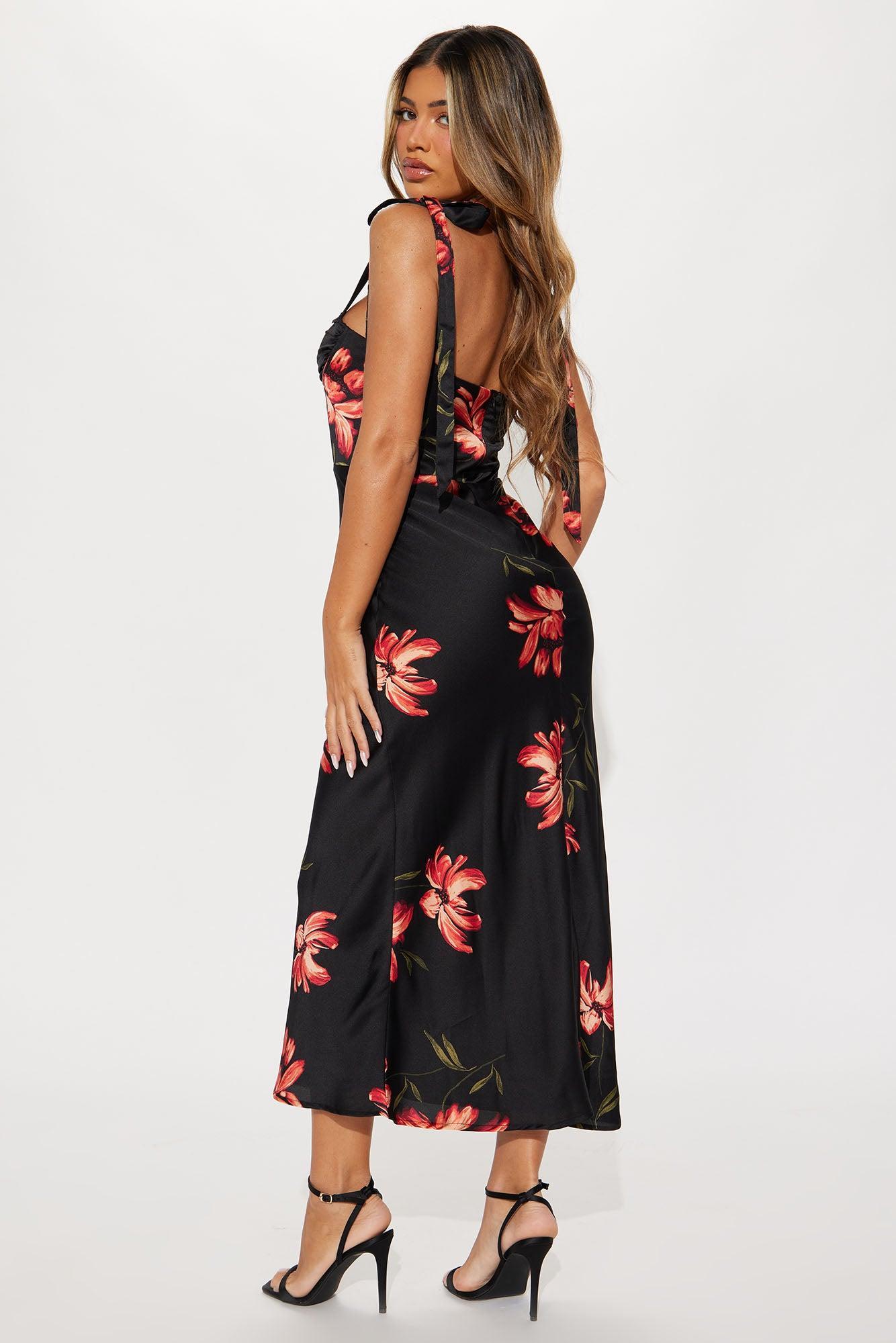Garden Dreams Satin Maxi Dress - Black/combo Product Image