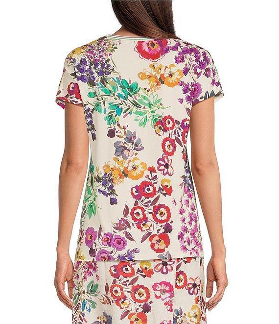 JOHNNY WAS Janie Favorite Floral Print Knit Crew Neck Short Dolman Sleeve Coordinating Tee Product Image