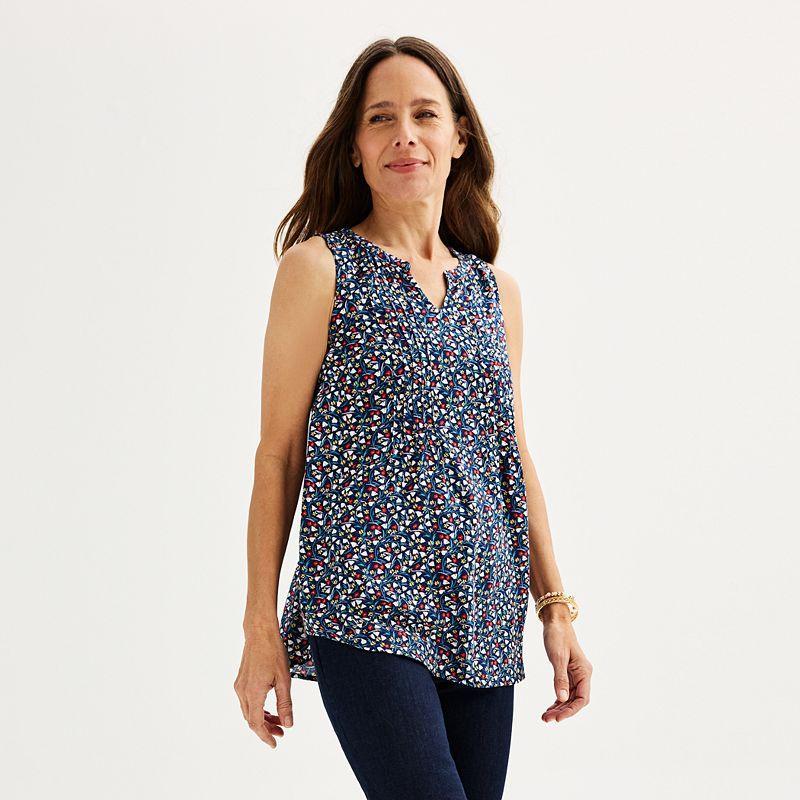 Women's Croft & Barrow® Pintuck Sleeveless Shell Top, Size: Medium, Red Fun Anchor Product Image