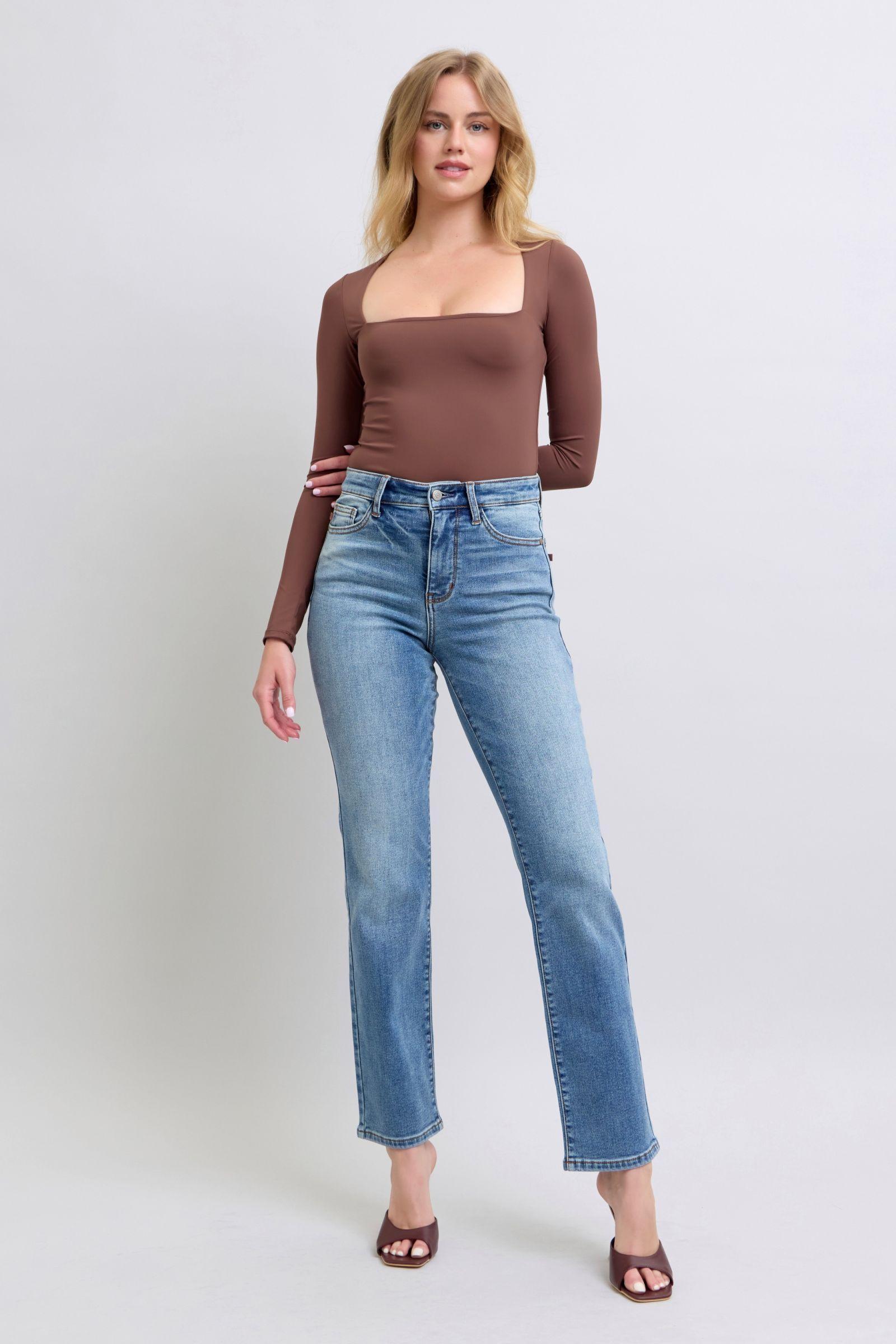 Judy Blue Vintage Wash Thermal Straight Jeans Product Image
