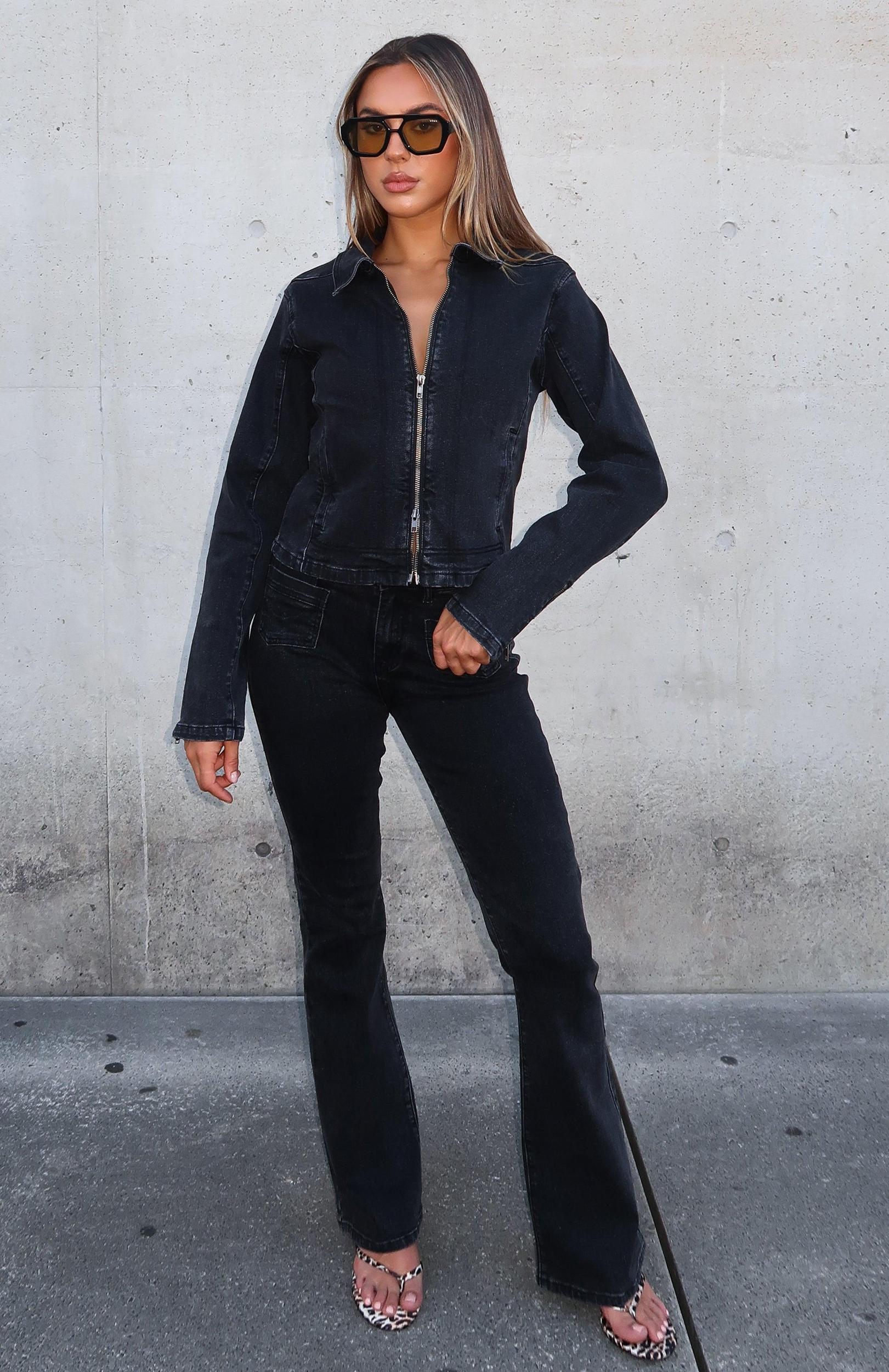 Kayla Denim Jacket Black Acid Wash Product Image