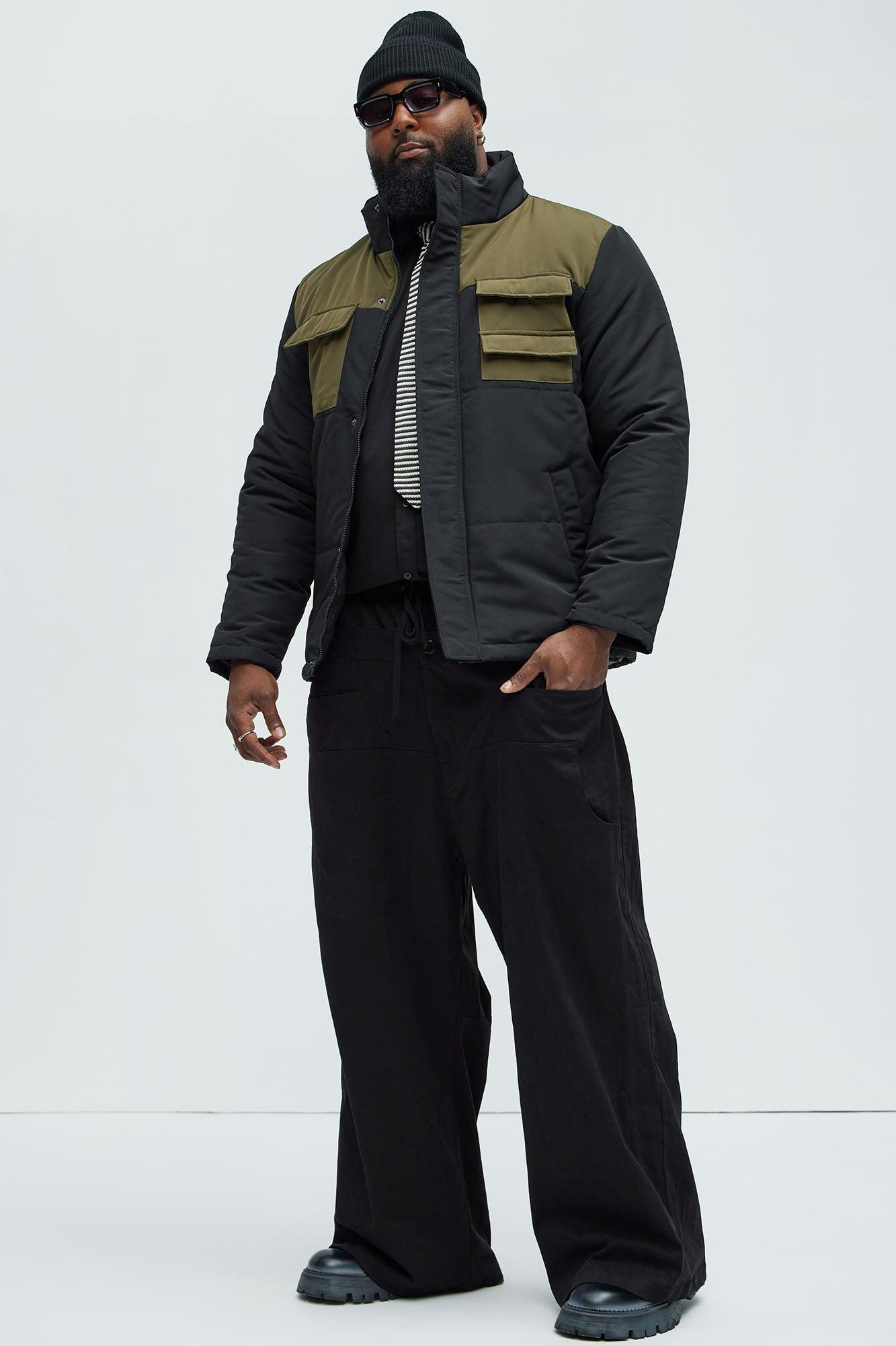 With The Flow  4 Pocket Midweight Puffer Jacket - Black/Green Product Image