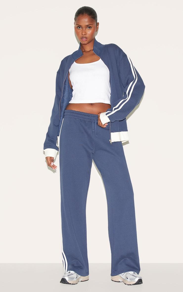 Navy Premium Side Stripe Contrast Zip Through Sweatshirt Product Image
