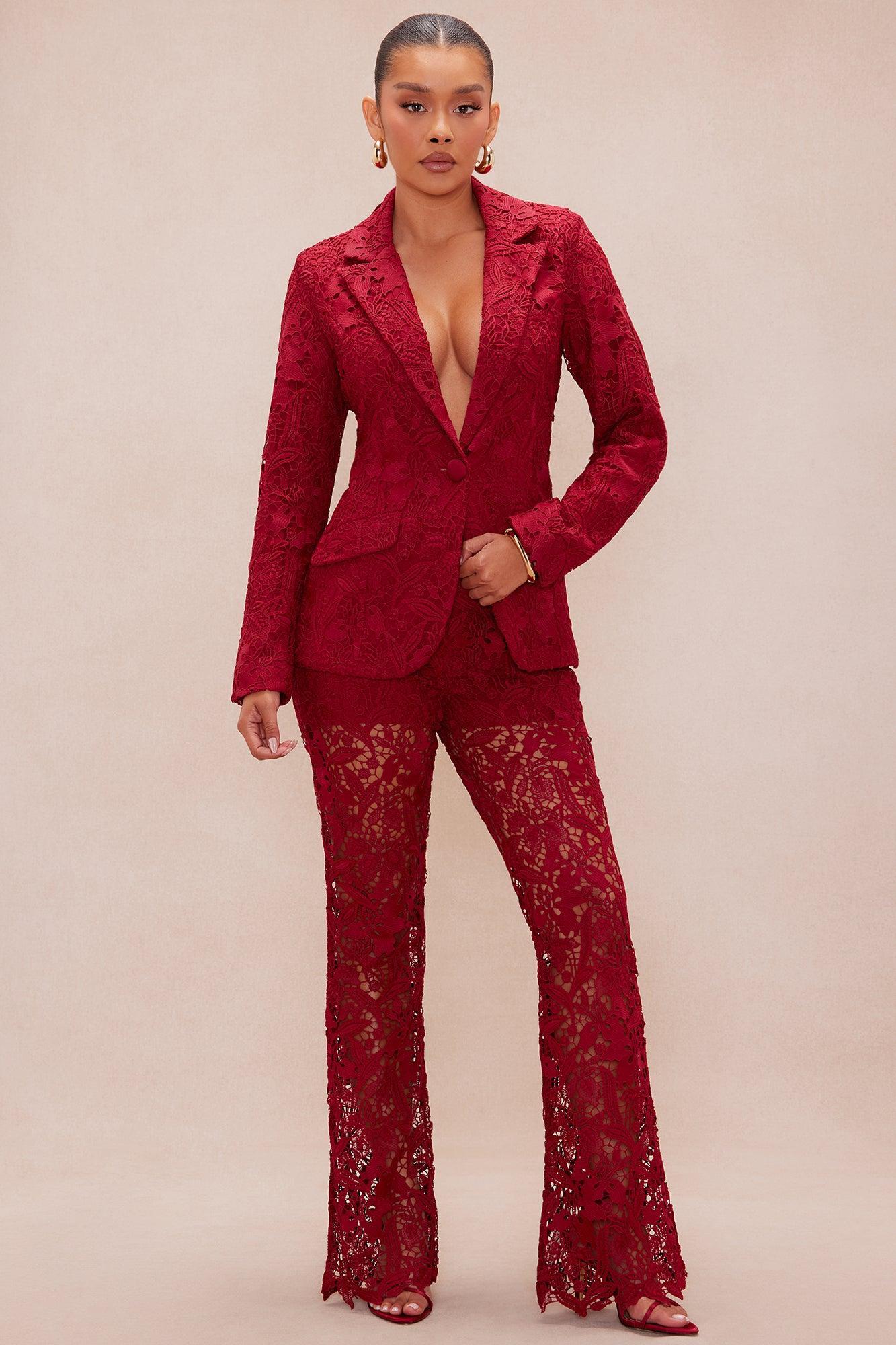 Brandi Lace Blazer  - Burgundy Product Image