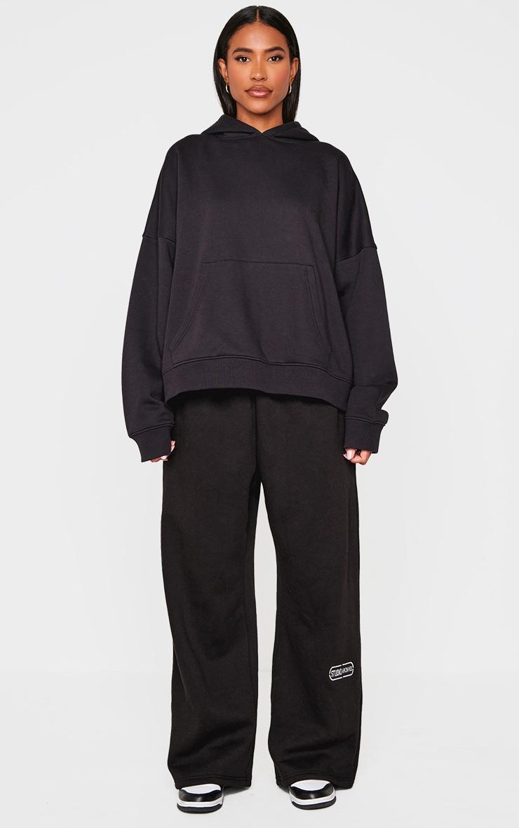 Black Leisure Puff Back Print Hoodie Product Image
