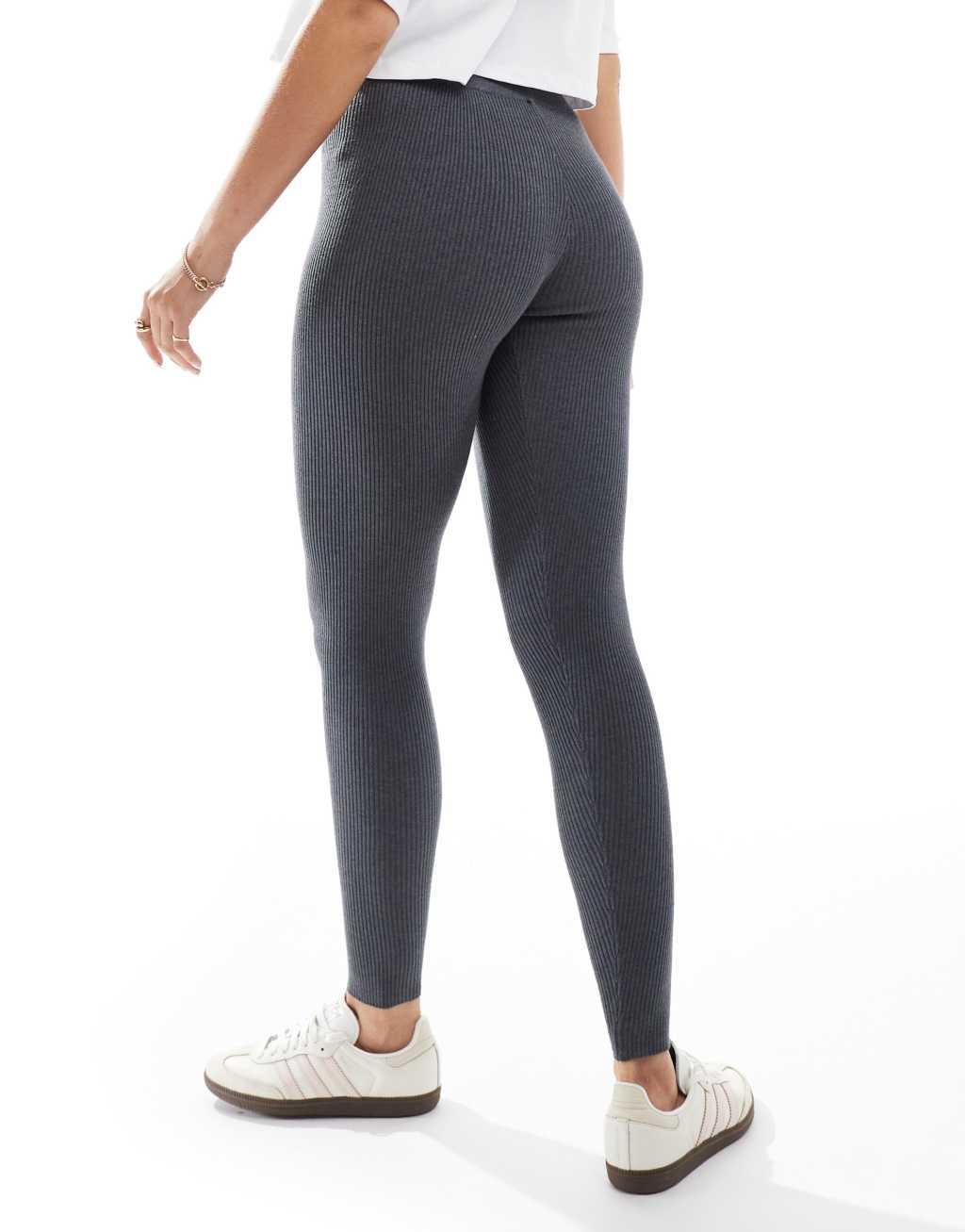 Miss Selfridge rib knit cozy leggings in charcoal heather Product Image
