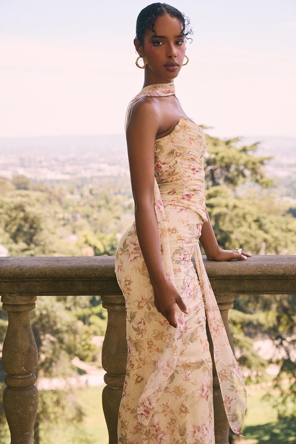 Cassidy  honeyflower print fluted hem maxi skirt Product Image
