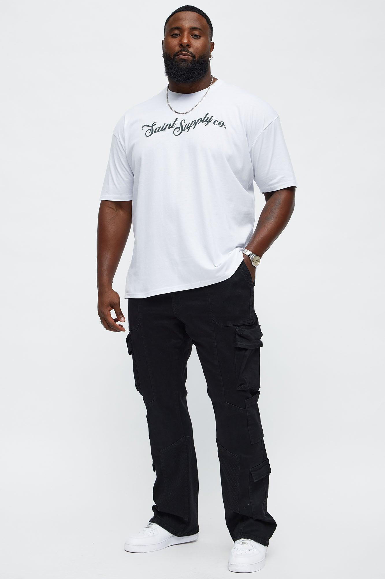 Stacked Slim Flare Rebel Stitch Cargo Jeans - Black Product Image