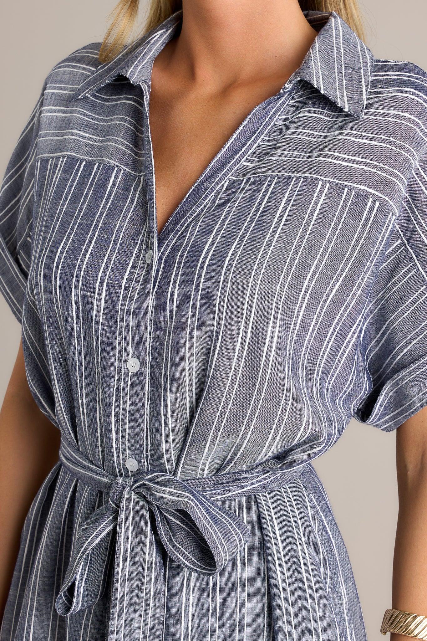Endless Journey Blue Stripe Midi Shirt Dress Product Image